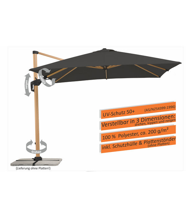  Schneider Ampelschirm Rhodos Twist Woody, Anthrazit, Rechteckig, Ca. B300/T360 Cm