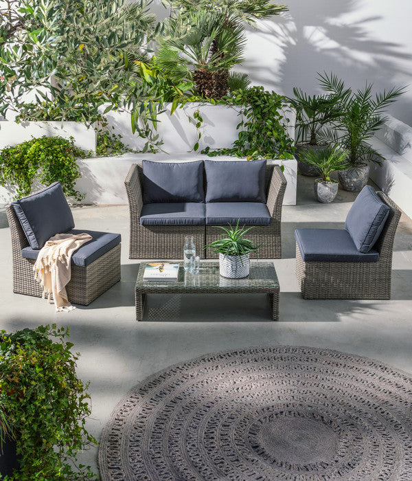  Dehner Geflecht-Lounge Rom, 4-teilig