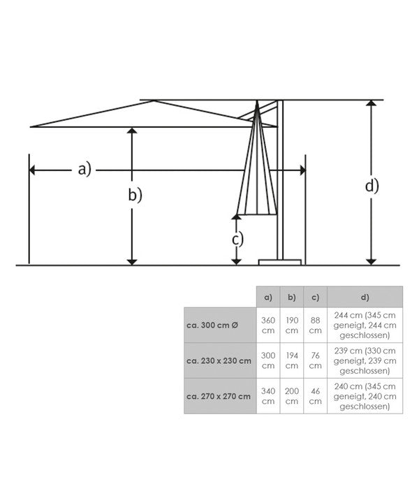  Schneider Ampelschirm Rhodos Junior, Quadratisch, Ca. B230/T230 Cm